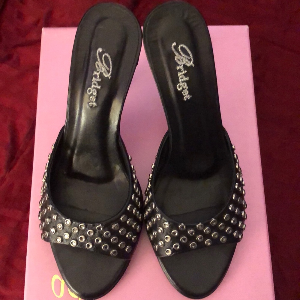 BRIDGET allure leather high heel sandals slides with Swarovski crystals Brazil
